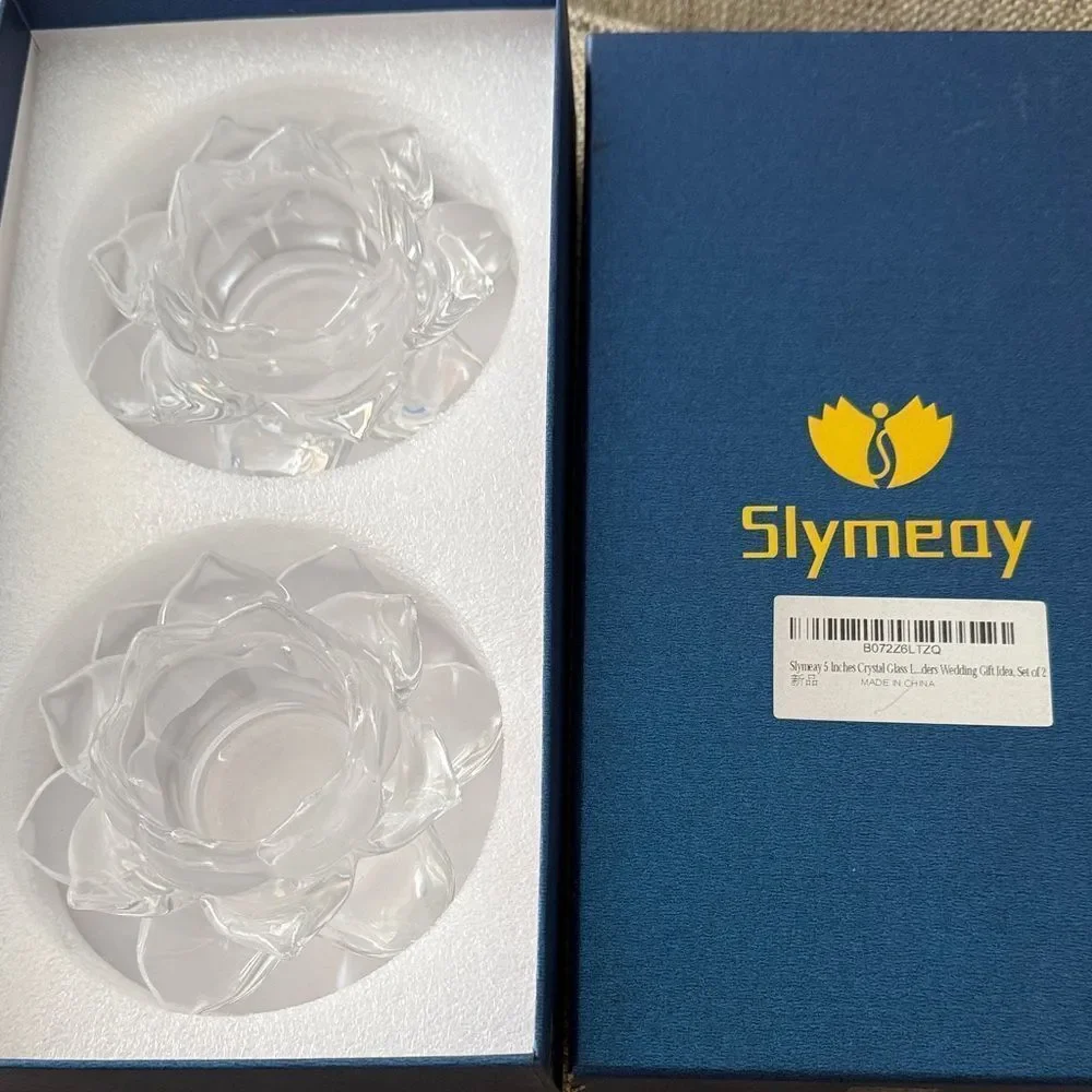 Slymeay Crystal Lotus Flower Candleholders Set of 2 Wedding Gift Anniversary